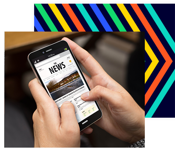 Hands scrolling through online news on a smart phone